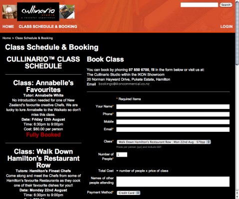 The course timetable and booking form - on the same page to make it easy for users to selecting the course they are interested in.