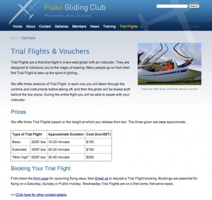 The site has lots of information for existing club members and for the public